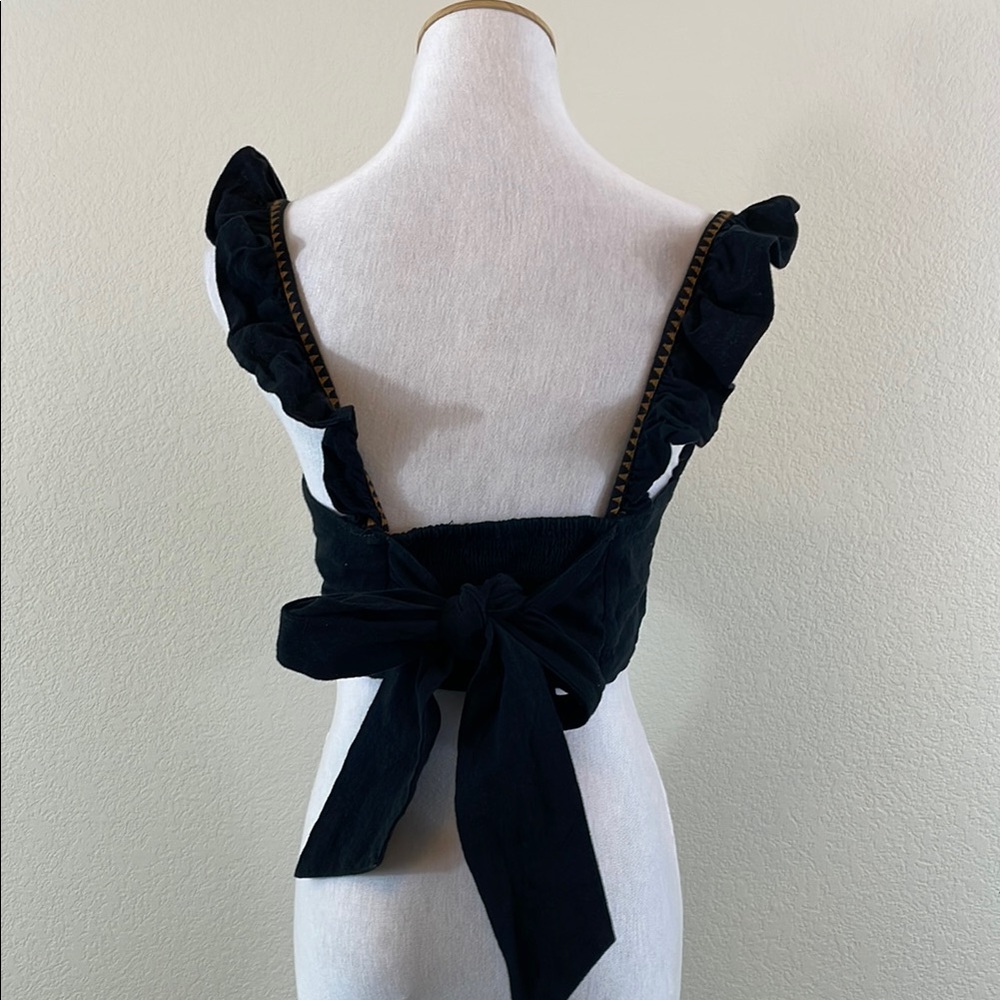 Free People Black Festival Top with Square Neck Size 8 - Picture 4 of 8